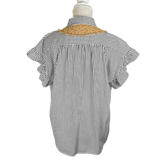 Jaded Gypsy Love Letters Striped Short Sleeve Button Up Top Women's S/M Lace - Picture 8 of 11